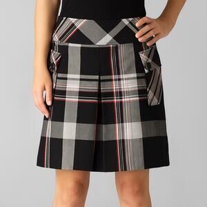 Loft windowpane plaid pleated front A Line short‎ skirt cargo pockets Size 6